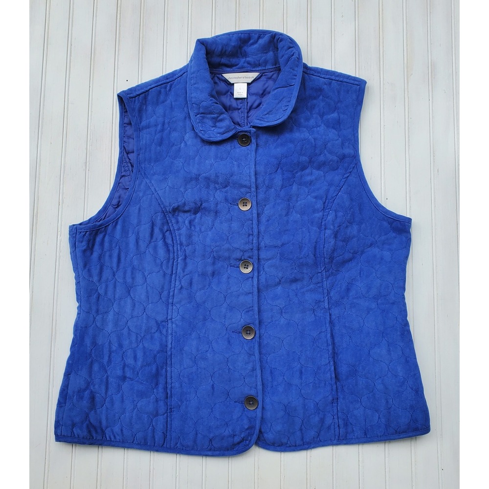 Christopher‎ & Banks Royal Blue Quilted Faux Suede Vest Button Up Womens Large